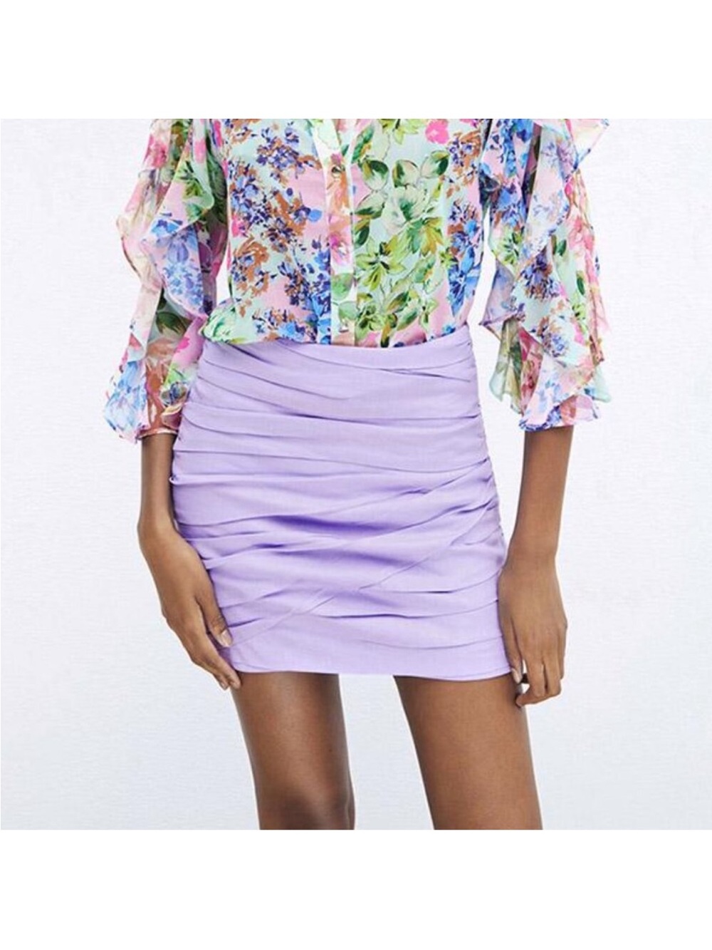 Zara Lavender Ruched Mini Skirt